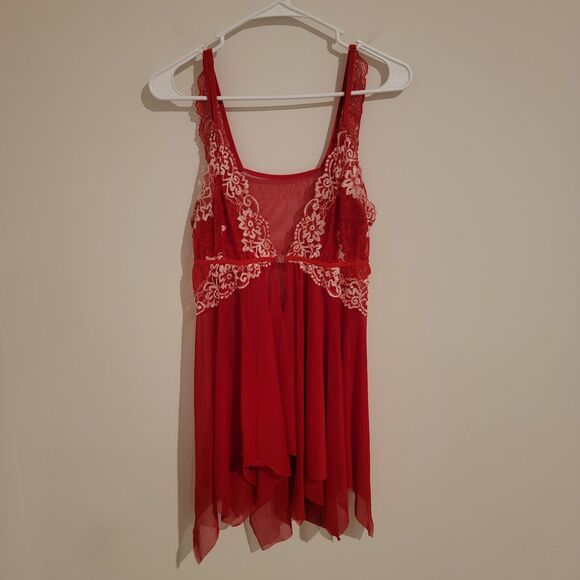 Womens Size XL Babydoll Lingerie Coquette Assymetric Hem Embroidered Floral - Picture 1 of 6